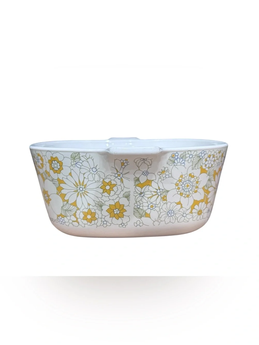 Vintage Corningware White Ceramic Casserole with Navy Marking